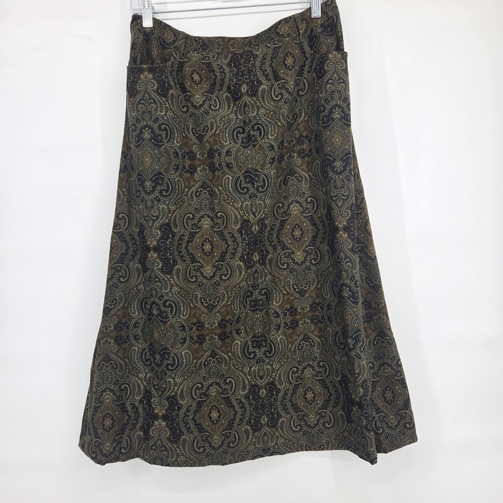 Harold's Paisley Midi Skirt 10 Brown Dark Academia Old Money Fall Pockets